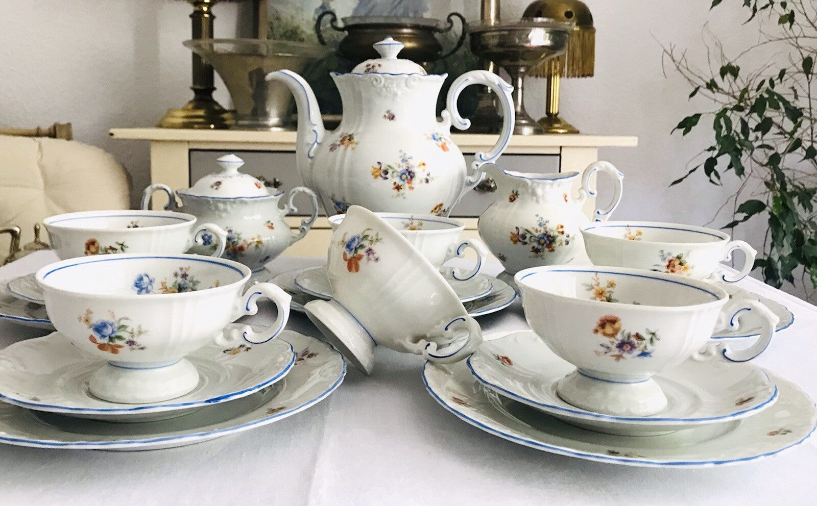 Antik spätes Art Déco Porzellan Kaffeeservice Stadtlengsfeld Rhön 1949-52
