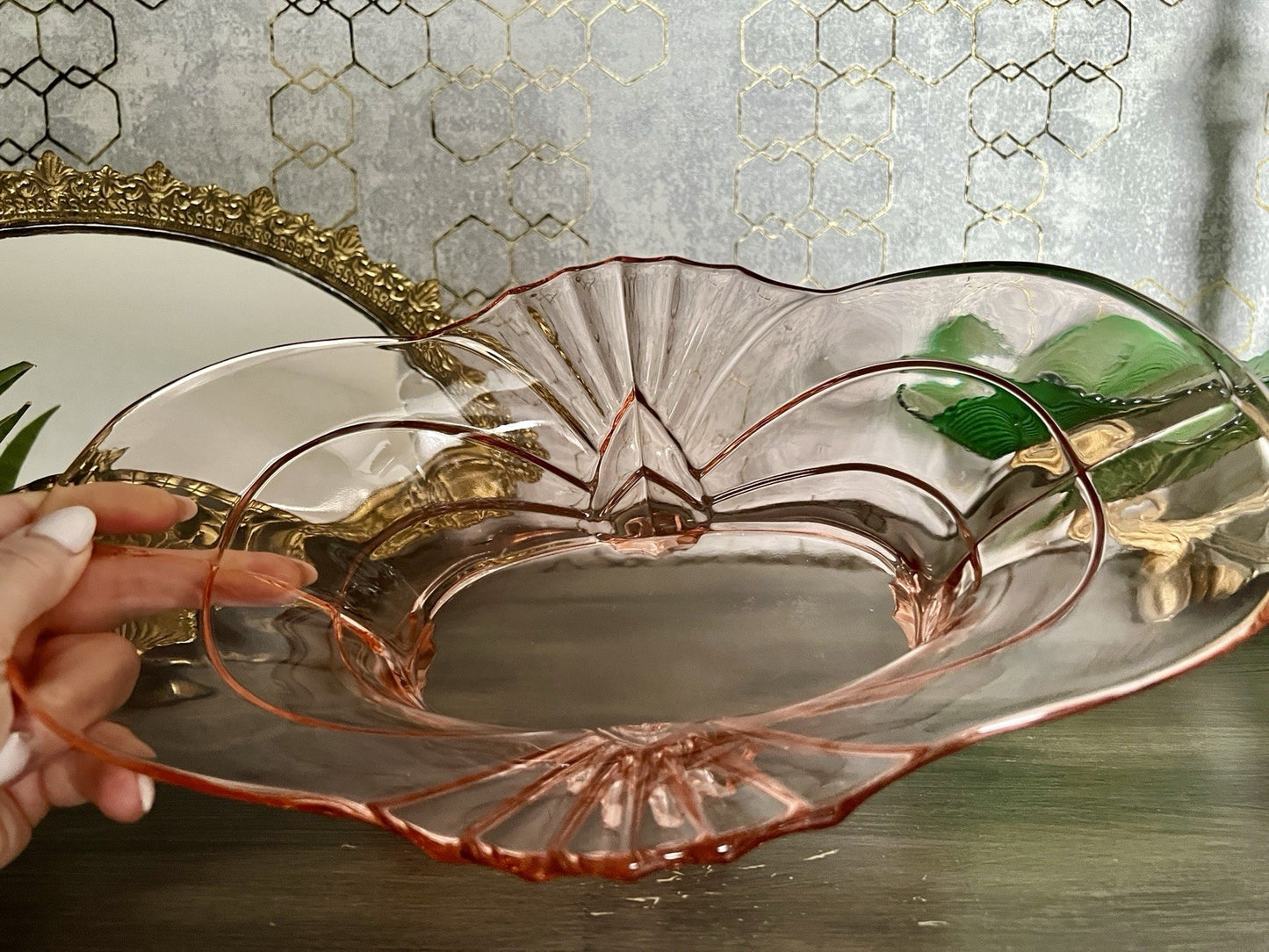 Antik Jardiniere Brockwitz Rosalin Rosa Art Déco Schale Pressglas Glasschale