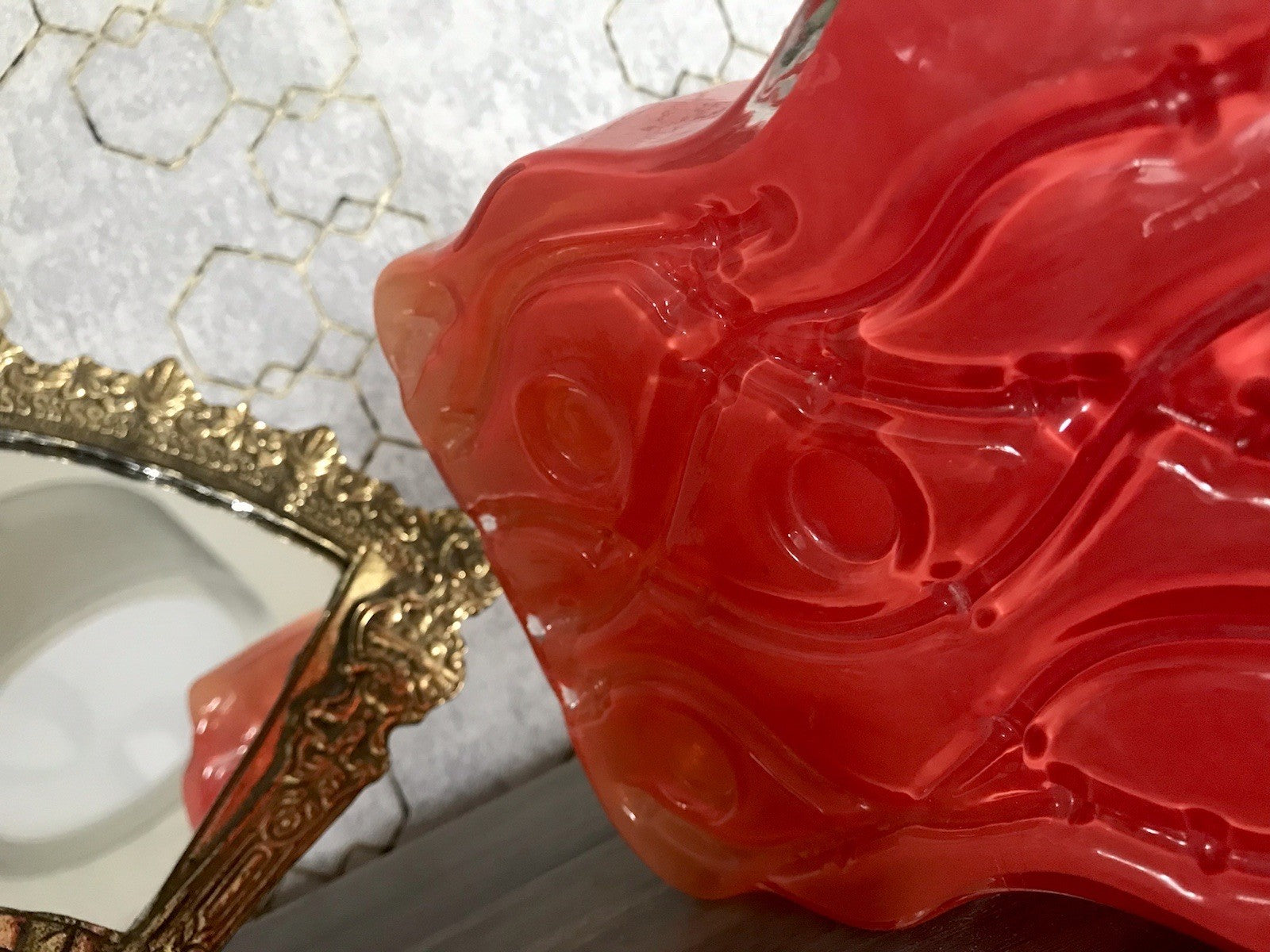 Vintage 70er Design Glasvase Glas Rot Orange Vase Pop Art Hirschberg