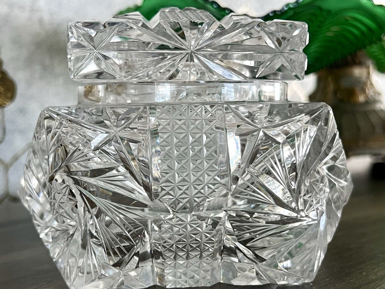 Antik Vintage Art Deco EDEL Glasdose Deckeldose Schatulle Kristallglas Schliff
