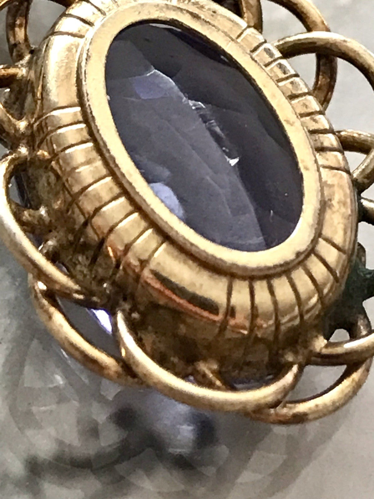 Alt Vintage Edel Kette & Anhänger lila Stein Amethyst? vergoldet Amerik. Doublè