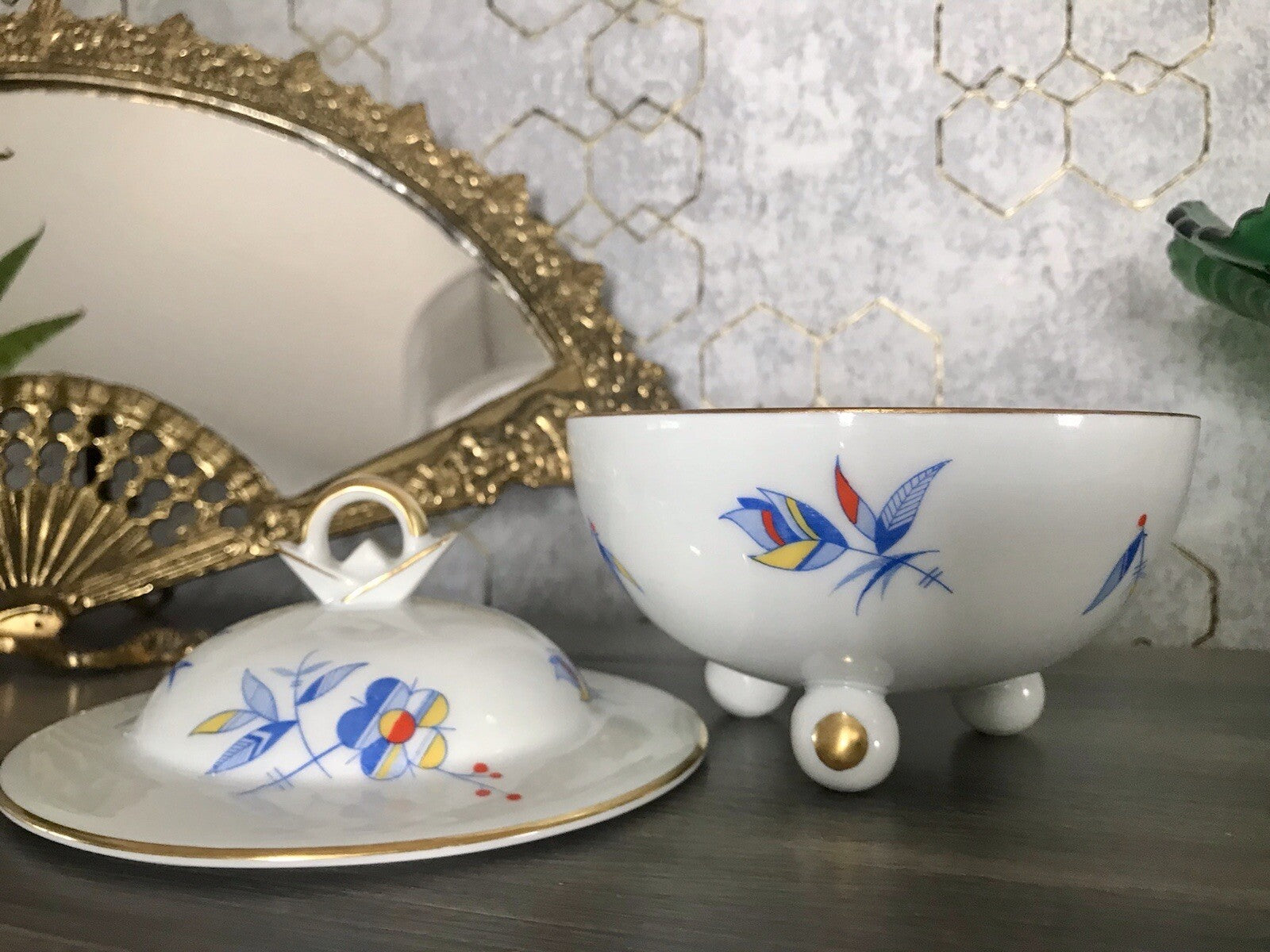 Antik Art Déco Porzellan Dose Deckeldose Schatulle Bonboniere Ullersricht Weiden