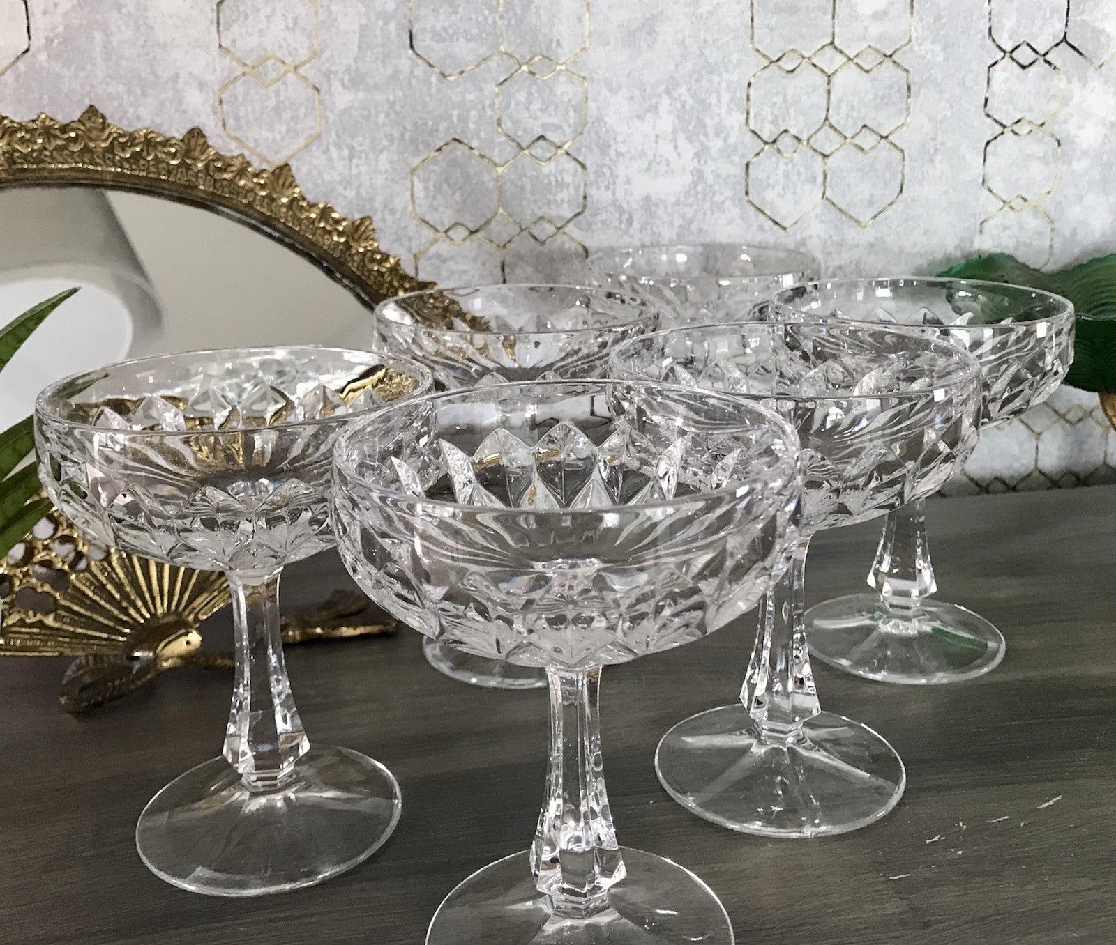 Vintage 9x Champagnerschalen Sektschalen Kristallglas Schliff Bleikristall