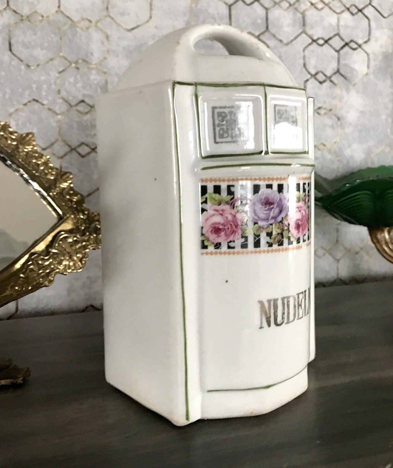 Antik Porzellan Dose Vorratsgefäß Vorratsdose Nudeln Rosen Jugendstil Art Déco