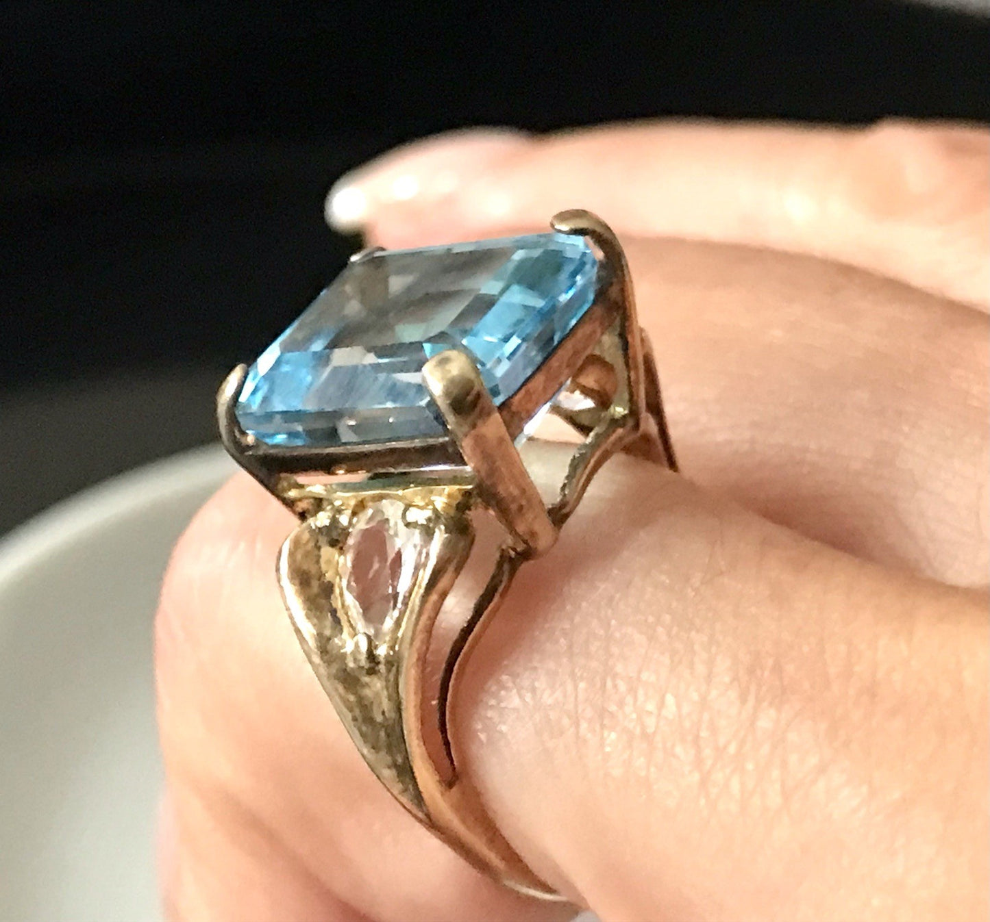 Vintage alt Damen Ring blauer Stein Silber vergoldet 925 Gr.56 17,8 wunderschön!