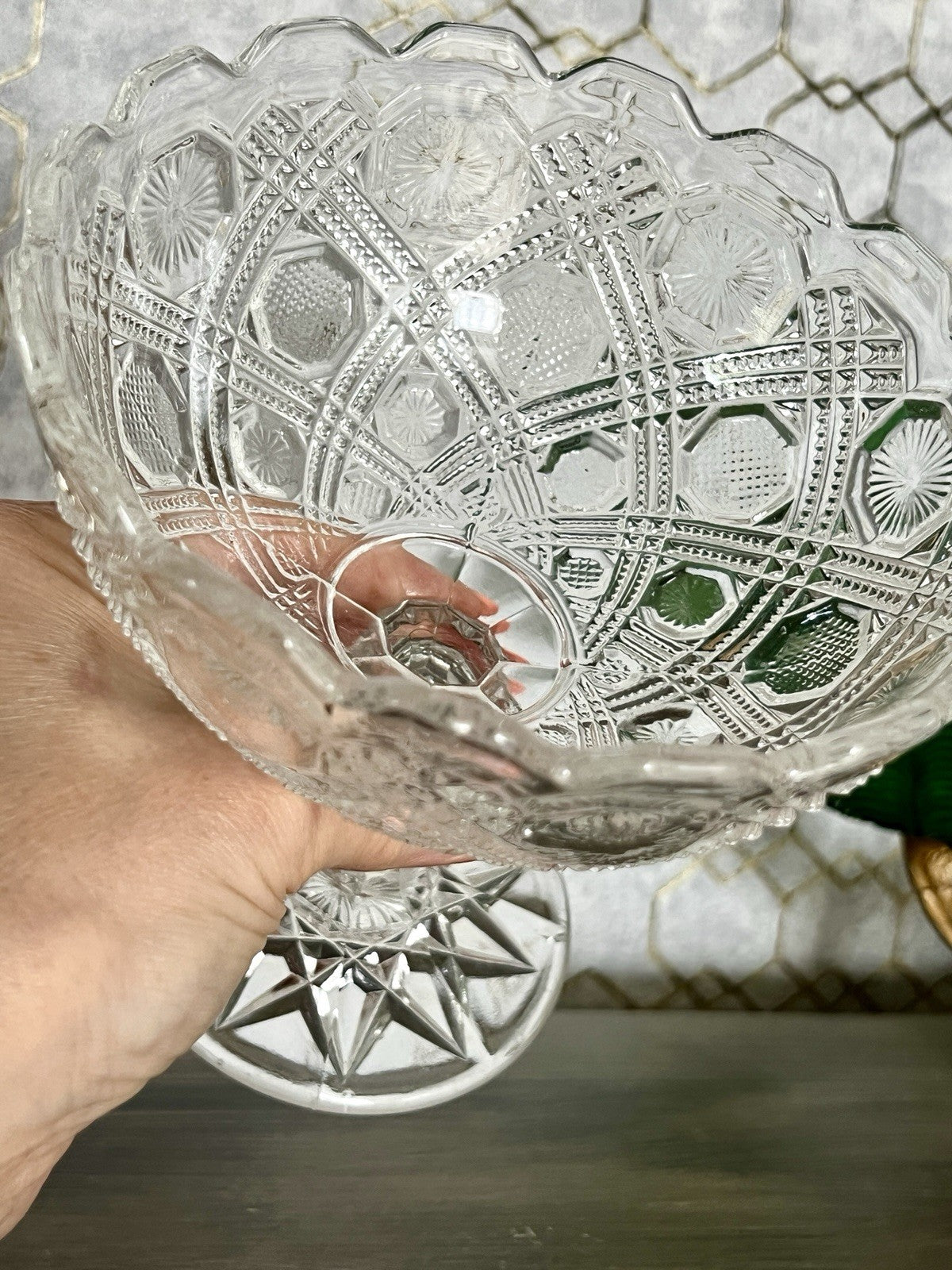 Antik Jugendstil Art Déco Pressglas Glas Fußschale Schale Zuckerschale groß