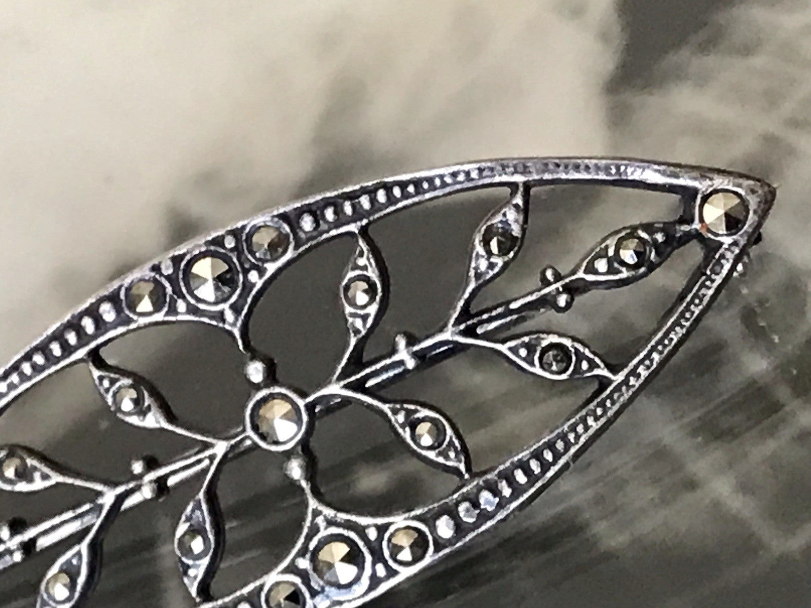 Antik reines Jugendstil Brosche 835 Silber Markasite WUNDERVOLLE ARBEIT!