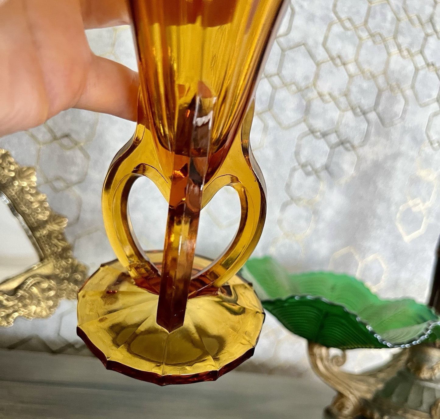 Art Déco 1 Vase Glasvase Pressglas Antik Bernstein Gelb Amber Glas Stölzle?