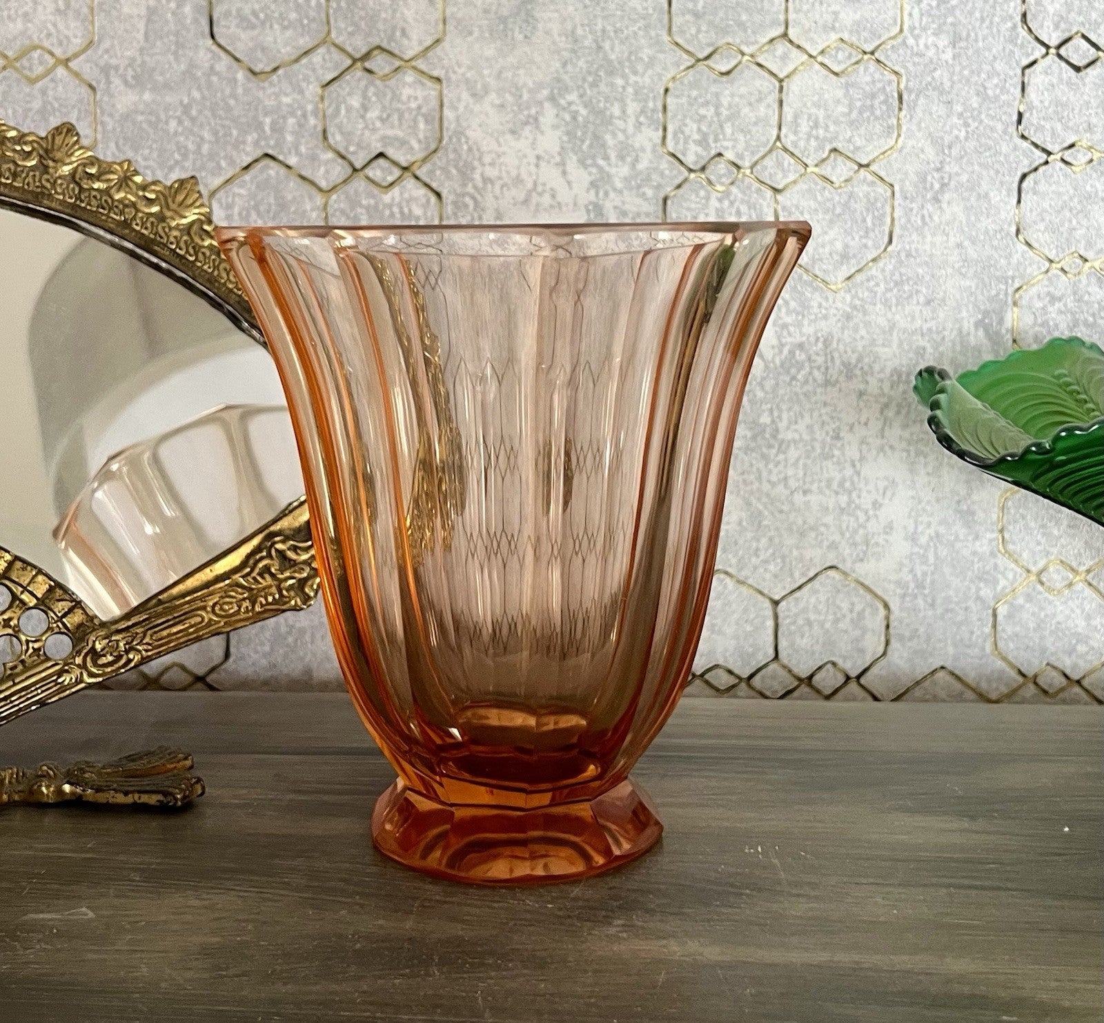 Antik Art Déco Vase Glasvase geschliffen rosa Rosalin Glas