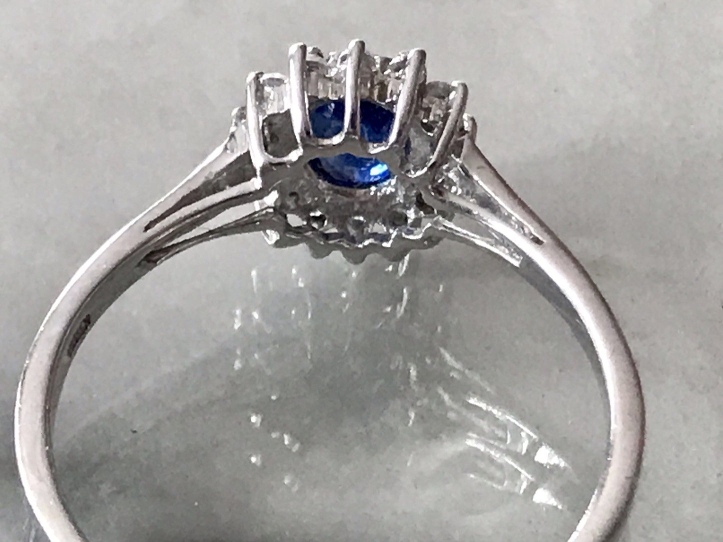 Vintage Entourage Halo Ring farblose Steine & Saphir Silber 925  ~Gr.62 63