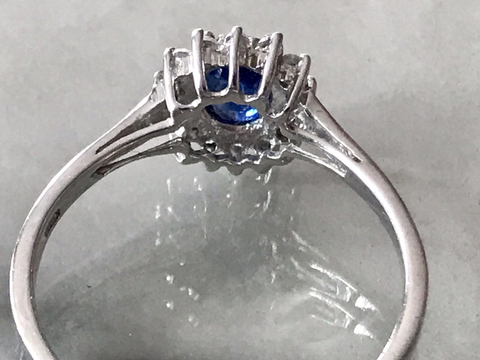 Vintage Entourage Halo Ring farblose Steine & Saphir Silber 925  ~Gr.62 63