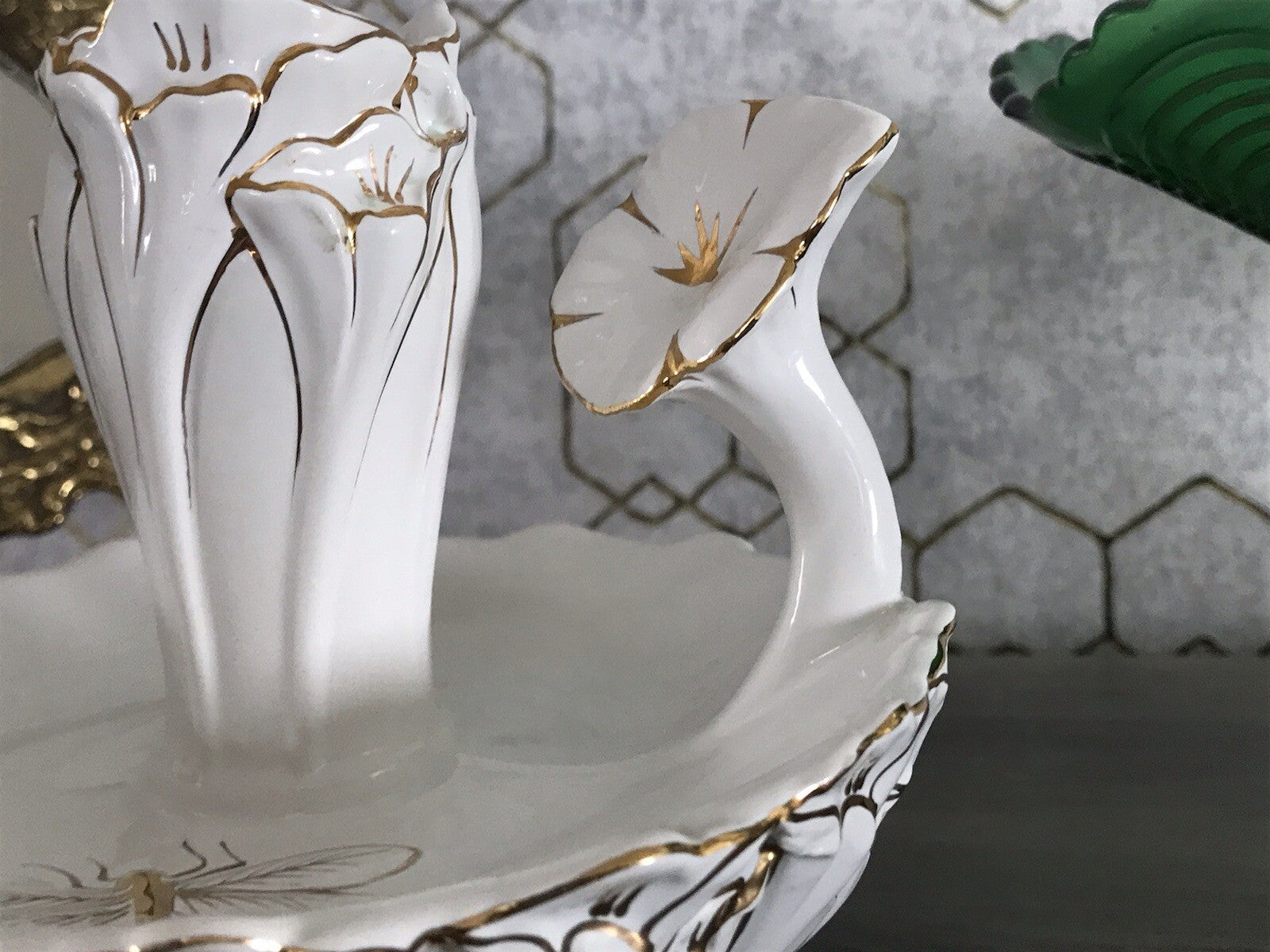 Antik reines Jugendstil Porzellan Kammerleuchter Leuchter weiß gold Libelle