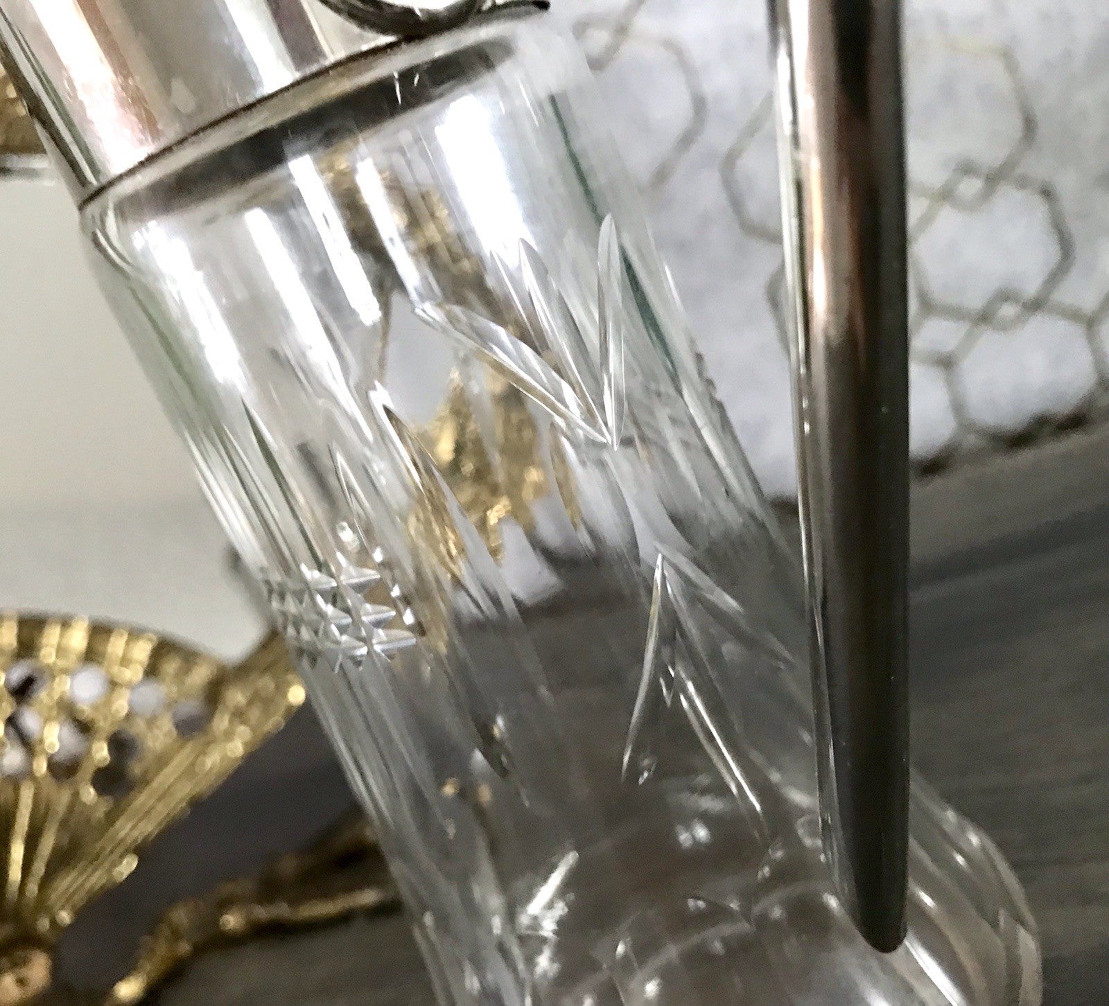 Antik Karaffe Dekanter Metallmontur versilbert? Kristallglas Schliff Edel!