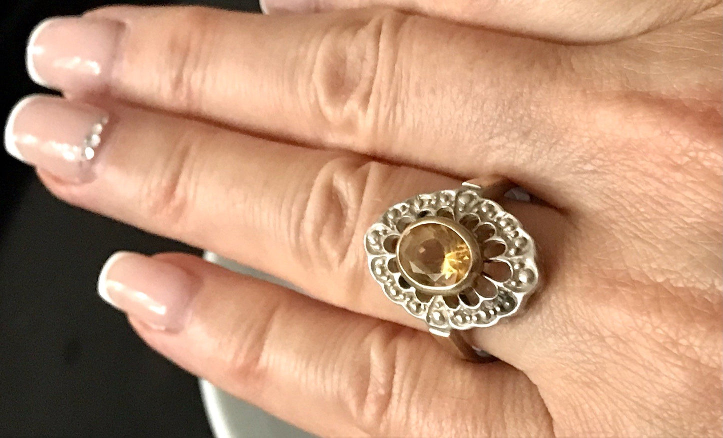 Antik Jugendstil Edel Damen Ring Citrin? Stein Silber 925~ Gr.60/61