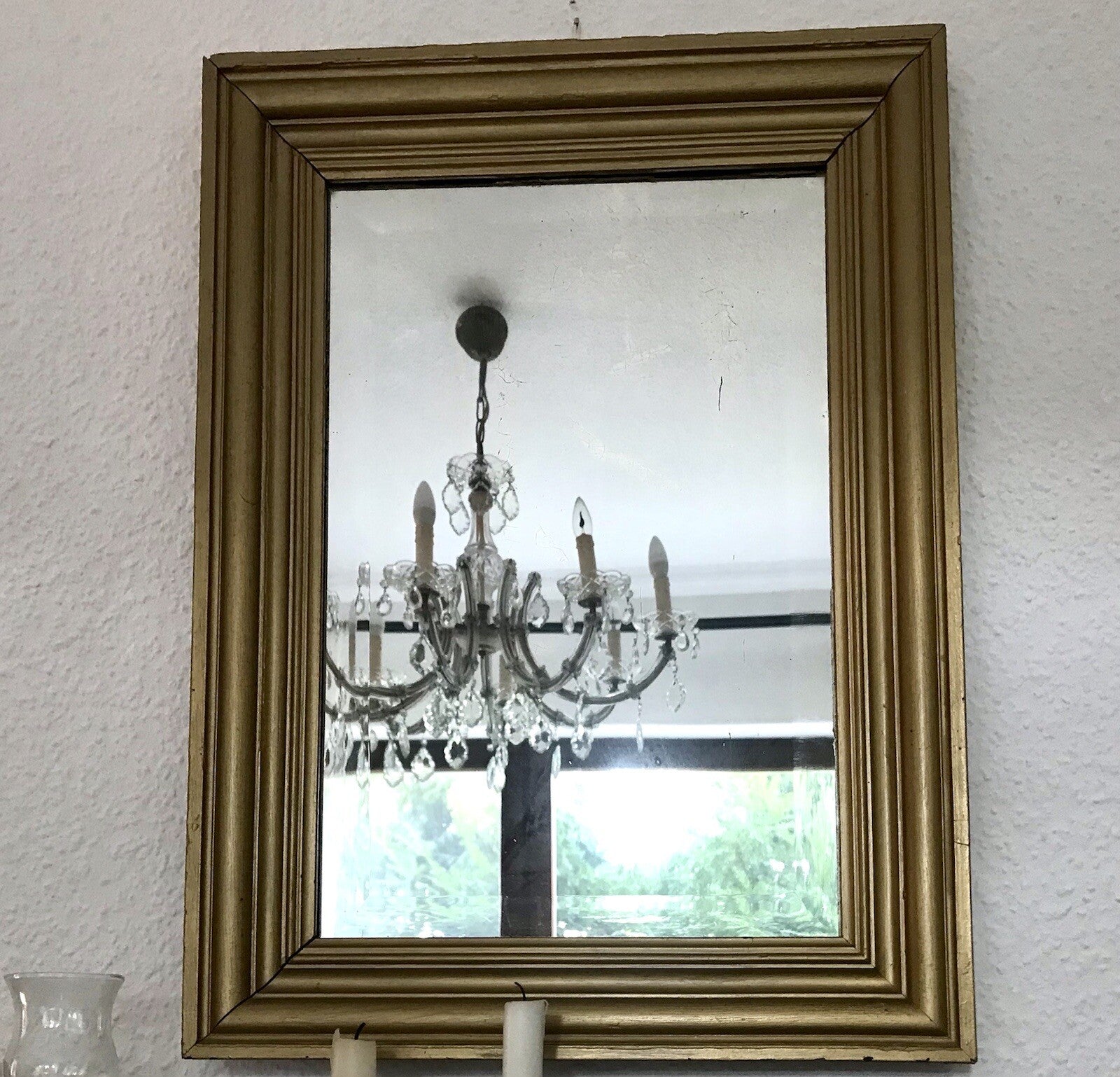 Antik Spiegel facettiert 1900-20 Jugendstil Art Déco Weichholz Wandspiegel gold