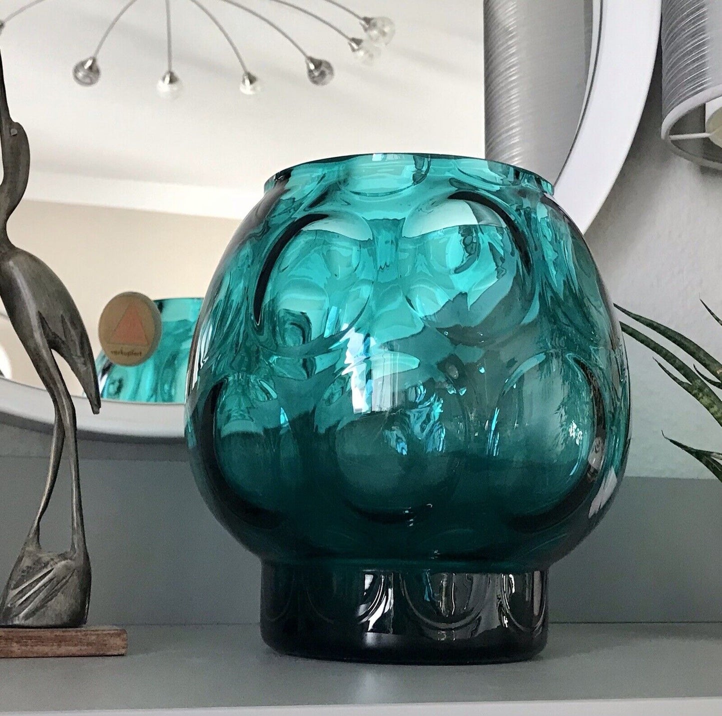 Vintage 60er Design Glasvase Glas Petrol  Grün Vase Bubble Sputnik Ära Bowle