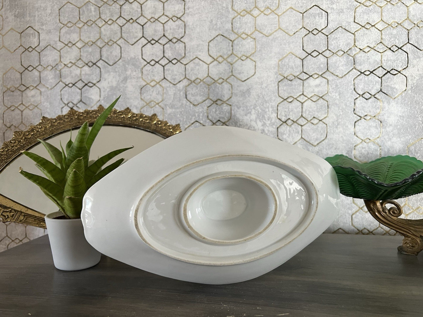 Antik Porzellan Sauciere Soßenschüssel weiß türkis goldbeige Porcelaine Paris?