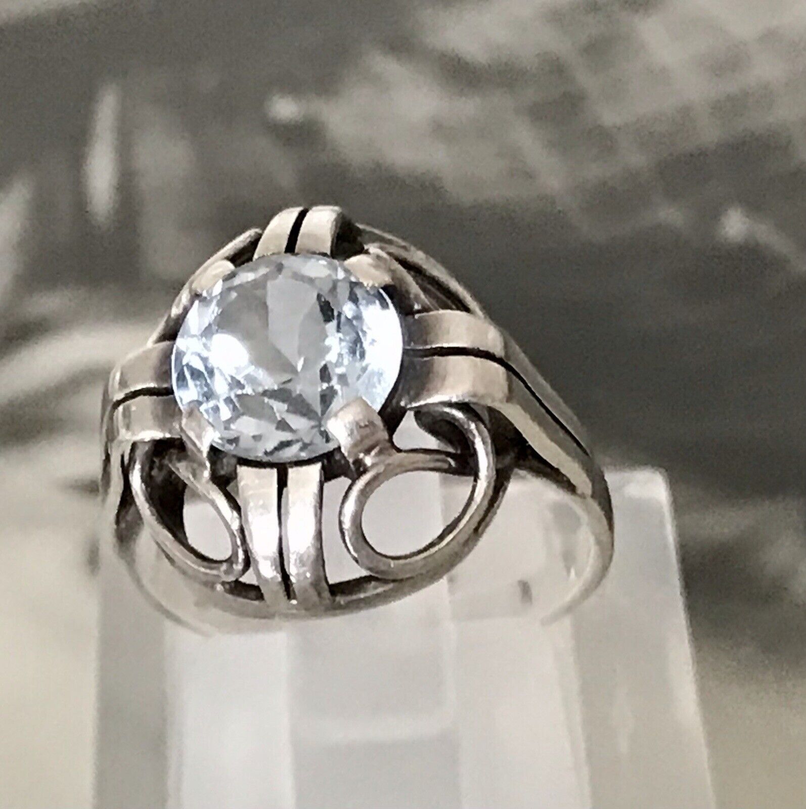 Antik Art Déco Edel blauer Stein DAMEN RING 850 Silber SUPER Design Gr.51 52