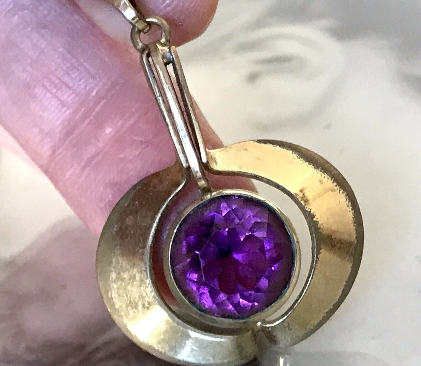 Vintage TeKa Designer Anhänger lila Stein Amethyst? Amerik. Doublè vergoldet