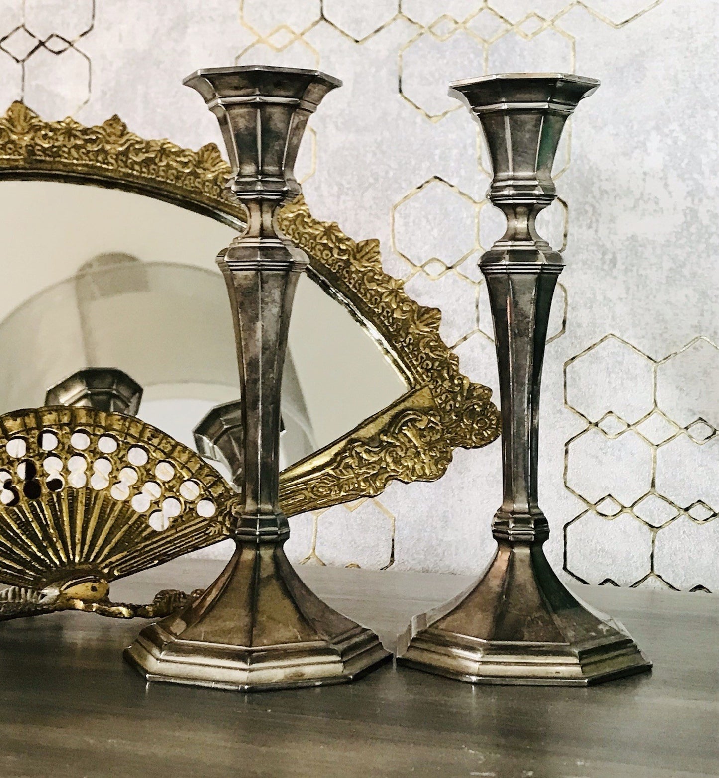 Antik 2 Kerzenleuchter Kerzenständer Art Déco Leuchter versilbert