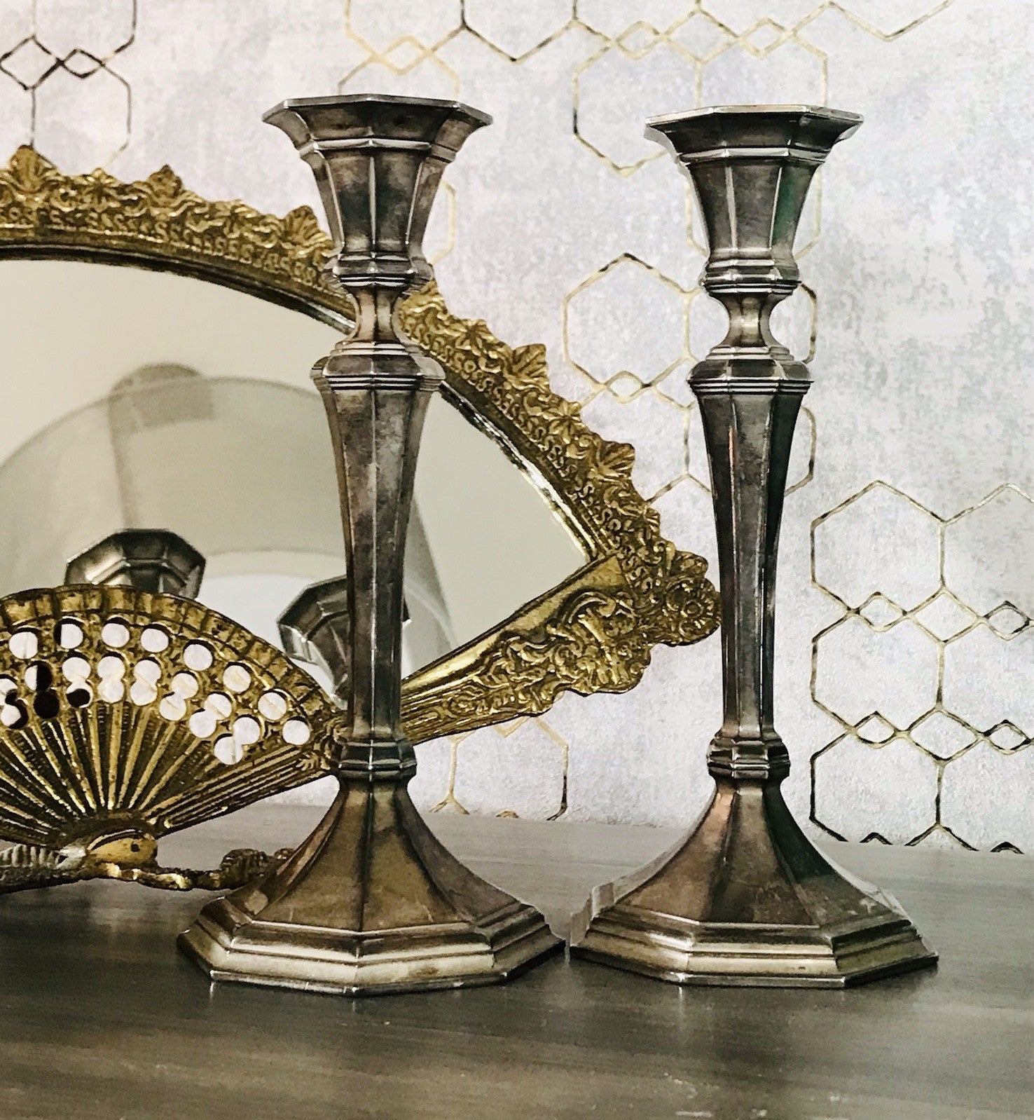 Antik 2 Kerzenleuchter Kerzenständer Art Déco Leuchter versilbert