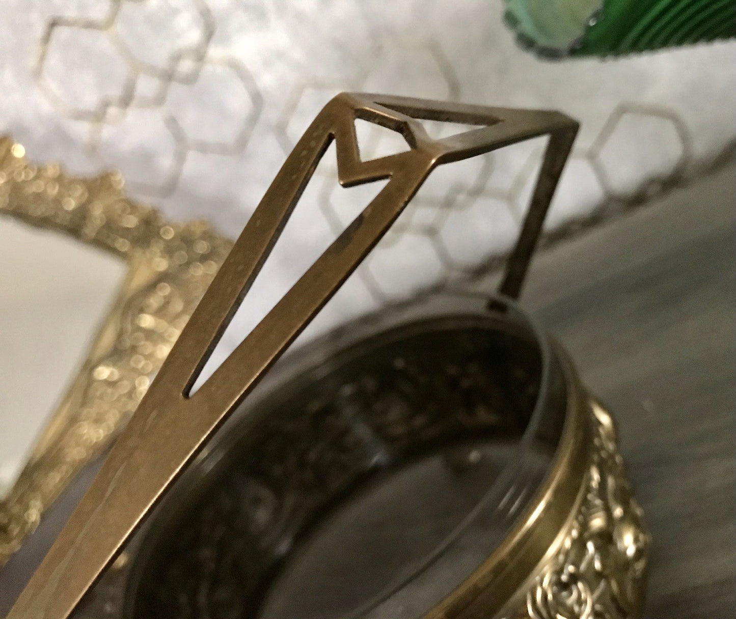 Antik Jugendstil Art  Déco Messing Montur Rosen Schale Bonboniere Glaseinsatz