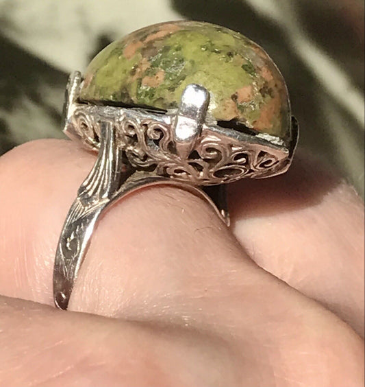 Antik England Jugendstil Edel DAMEN RING 925 Silber Jaspis Birmingham AH