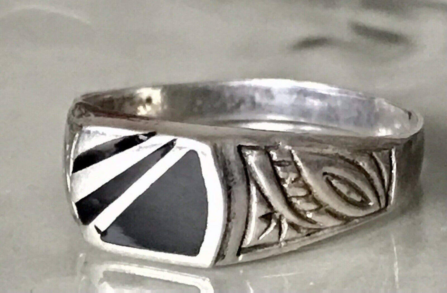 Antik? Vintage Art Déco Herren RING Siegelring schwarzer Onyx Silber Gr.66