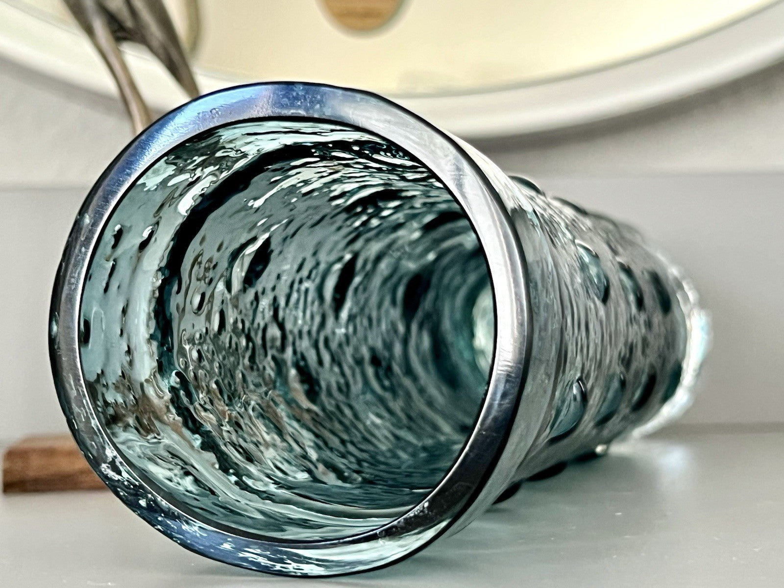 Vintage 60er Riihimäki Lasi Designer Glasvase Vase Glas graublau Finnland Rauch