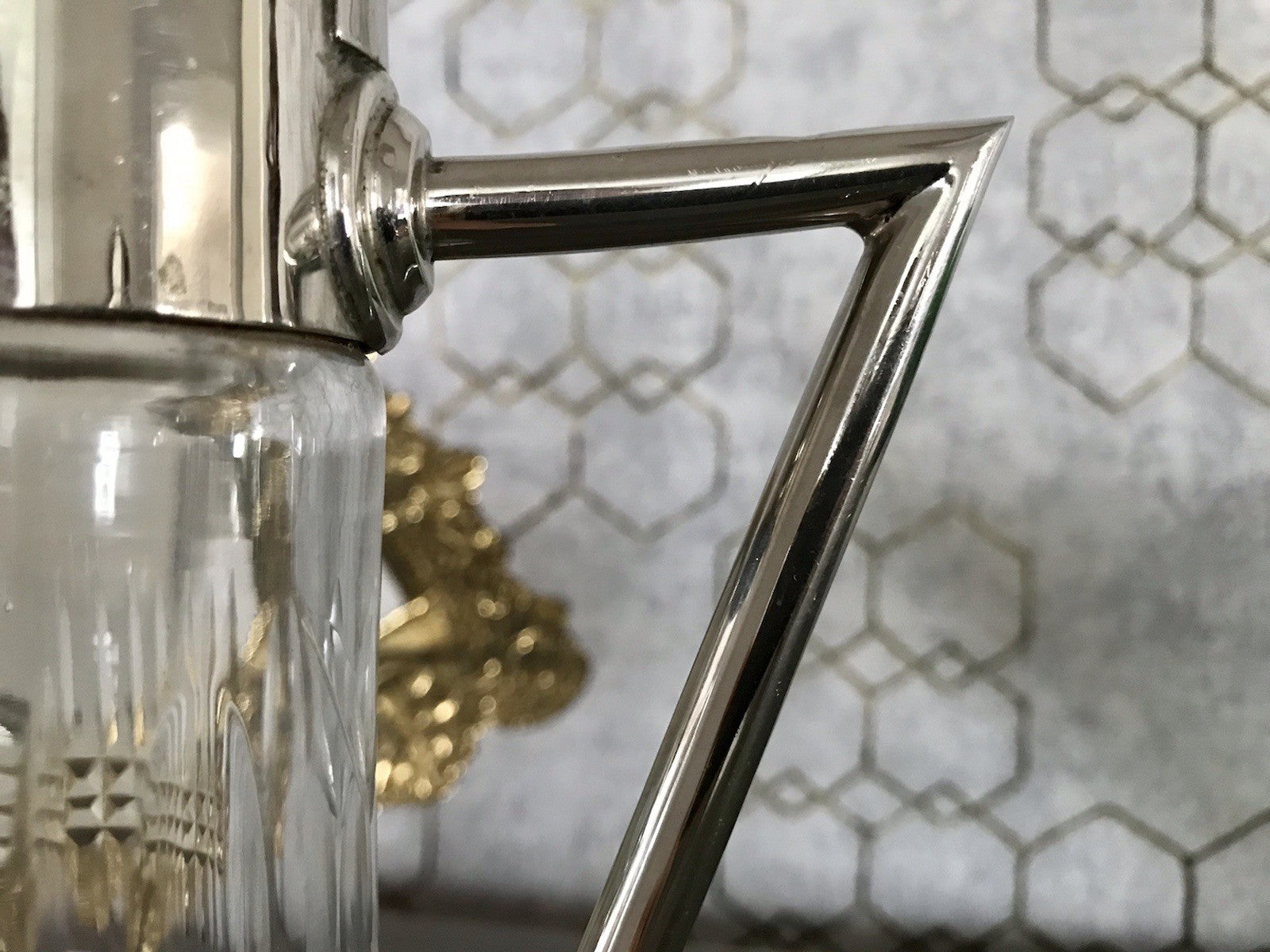 Antik Karaffe Dekanter Metallmontur versilbert? Kristallglas Schliff Edel!