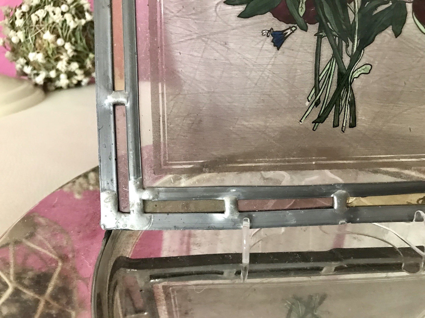 Antik? alt Bleiverglasung Fensterbild Blumenbouquett Glasmalerei