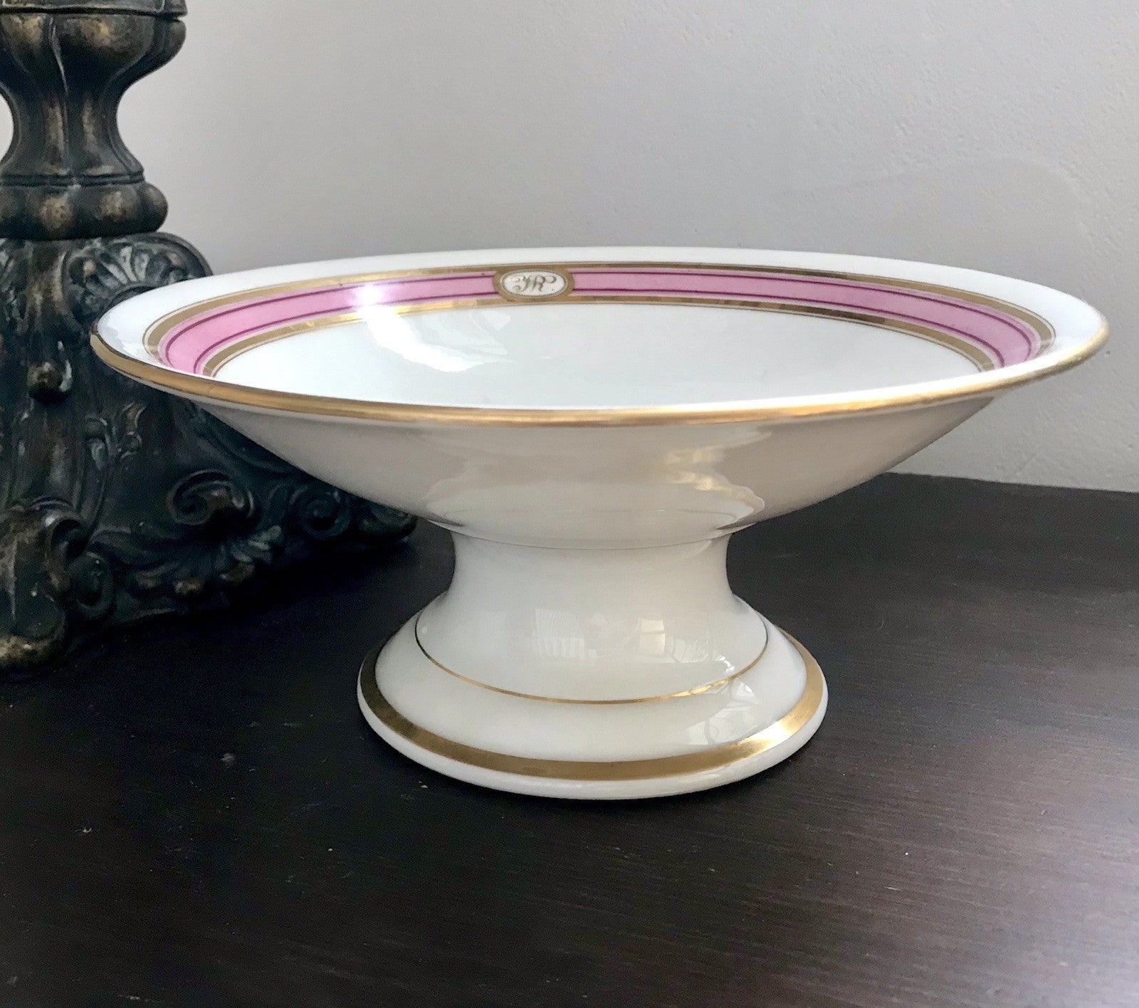Antik Biedermeier Porzellan Fußschale Schale auf Fuß  ~1845 Ligatur Monogramm JR