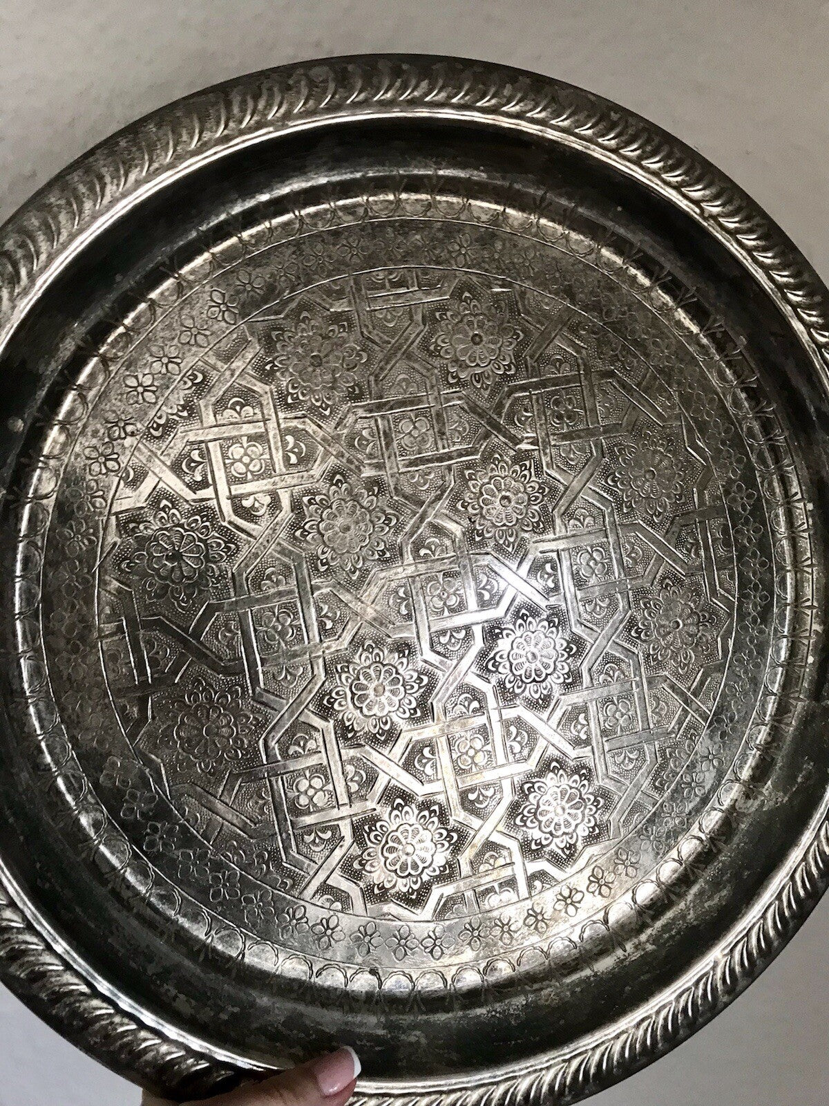 Vintage Tablett Teetablettt Serviertablett versilbert ziseliert Marokko