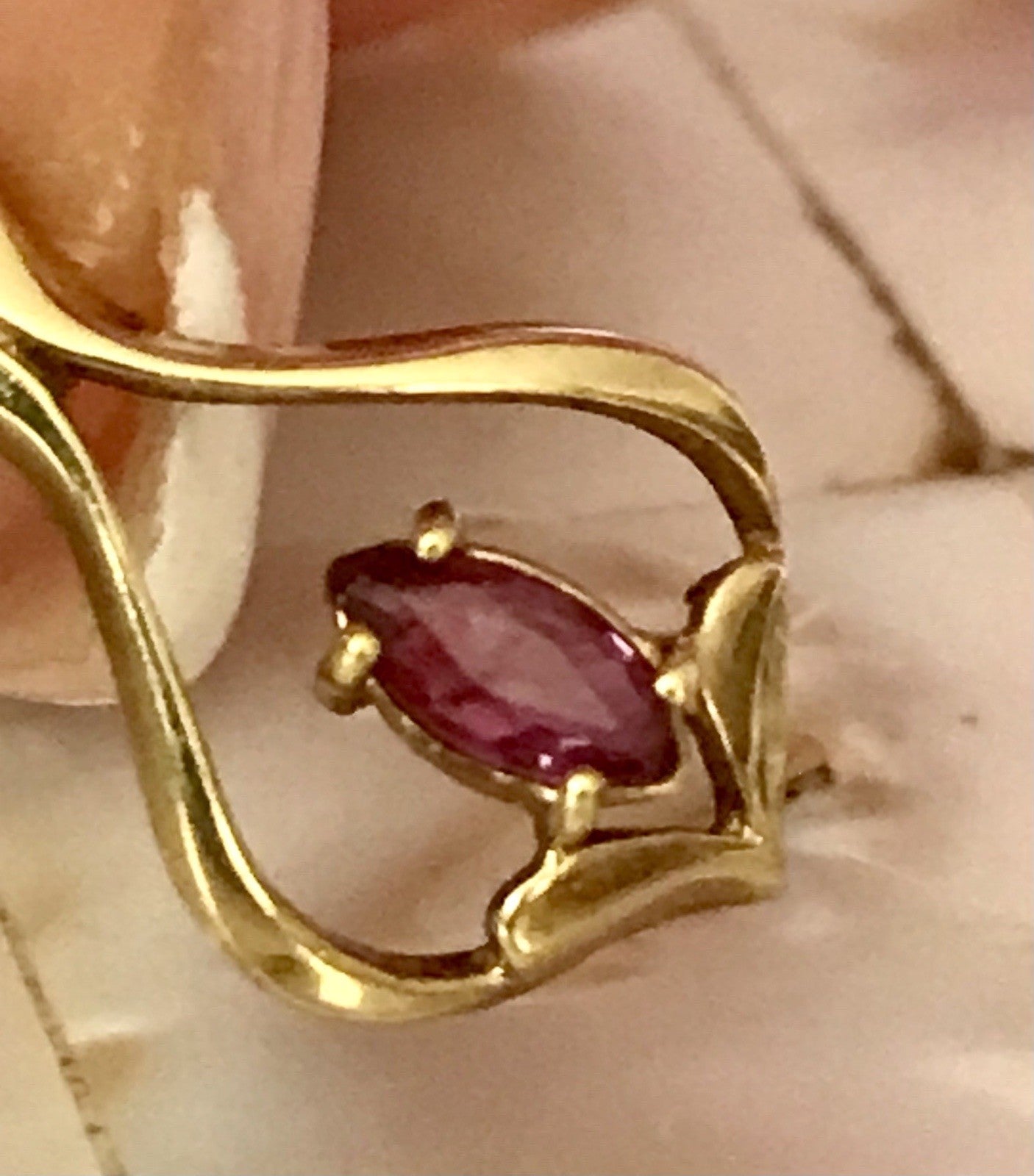 Vintage Designer kleiner Anhänger lila Stein Amethyst? Amerik. Doublè vergoldet