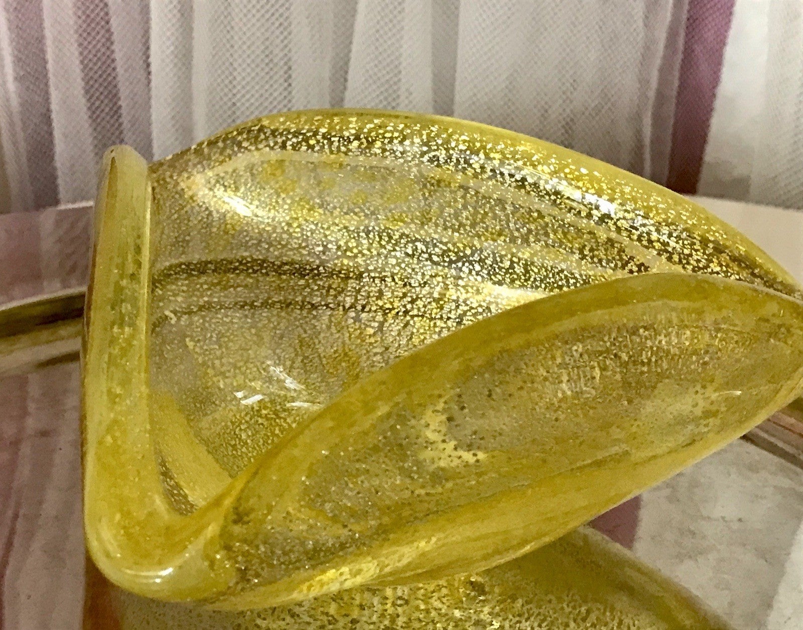 Murano 60er 70er Jahre Aschenbecher Schale Glas gelb So Schön! schillernd