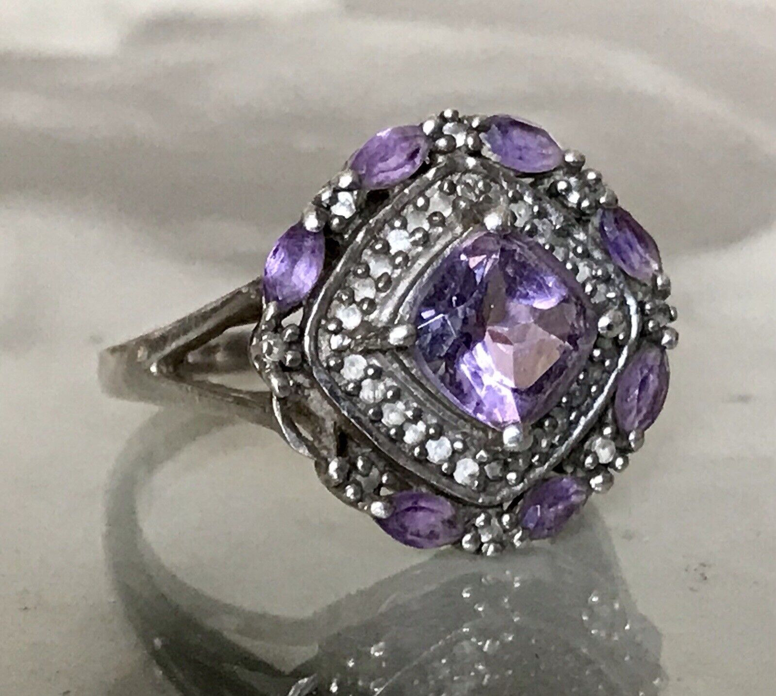 Antik Art Déco Edel DAMEN RING Silber 925 Amethyste Gr.57 58 18,1 18,5