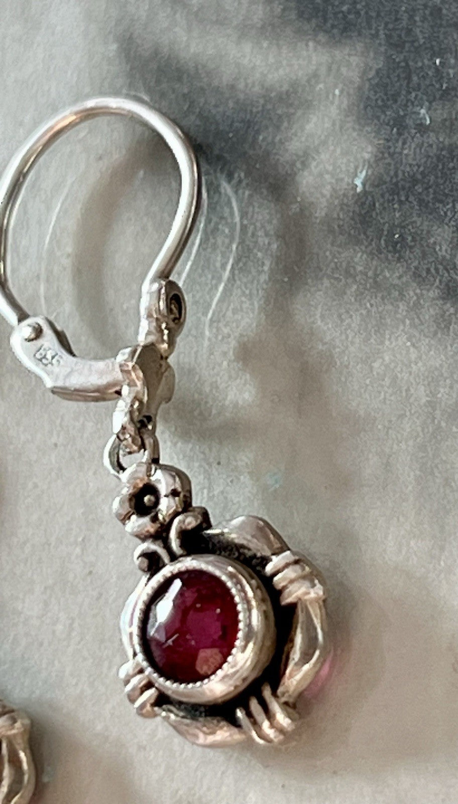 Antik Art Déco Edel Ohrhänger Ohrringe DAMEN Silber 800 rote Steine