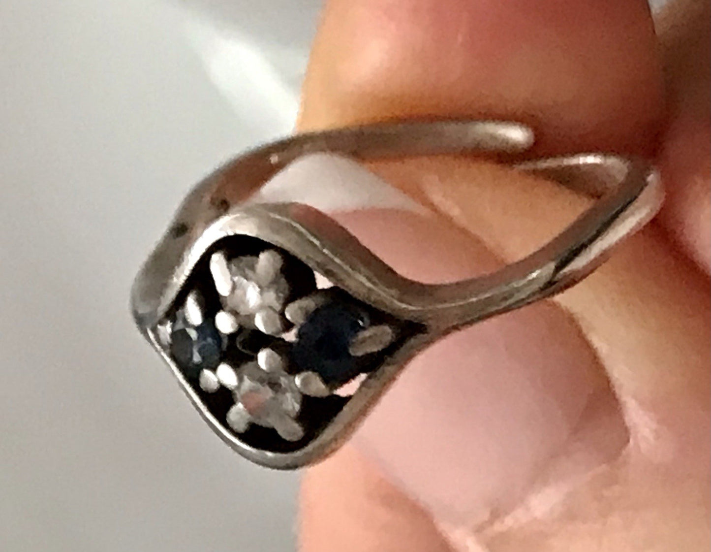 Antik ? Art Déco Damen Ring blaue farblose Steine Silber 925 Gr.51 52 Teka