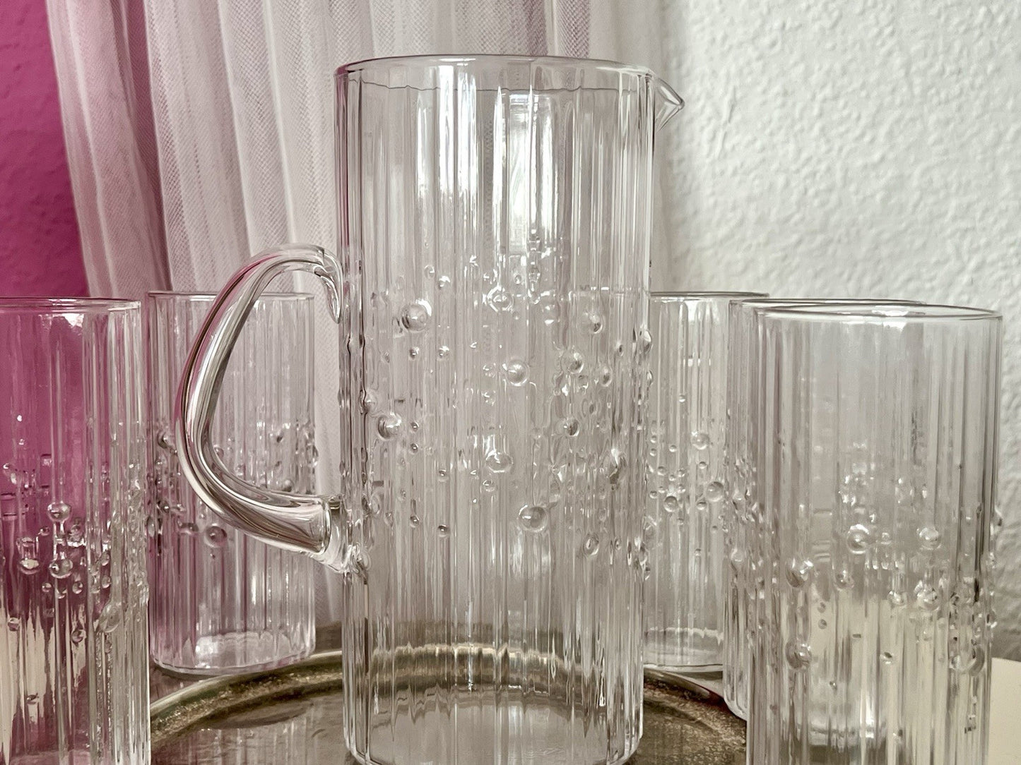 Vintage Tapio Wirkala Designer 60er Krug Kanne Karaffe 5 Gläser Becher Struktur