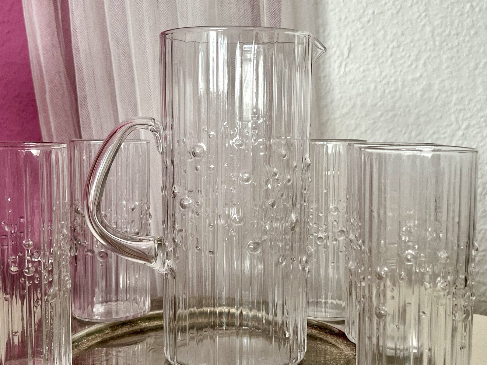 Vintage Tapio Wirkala Designer 60er Krug Kanne Karaffe 5 Gläser Becher Struktur