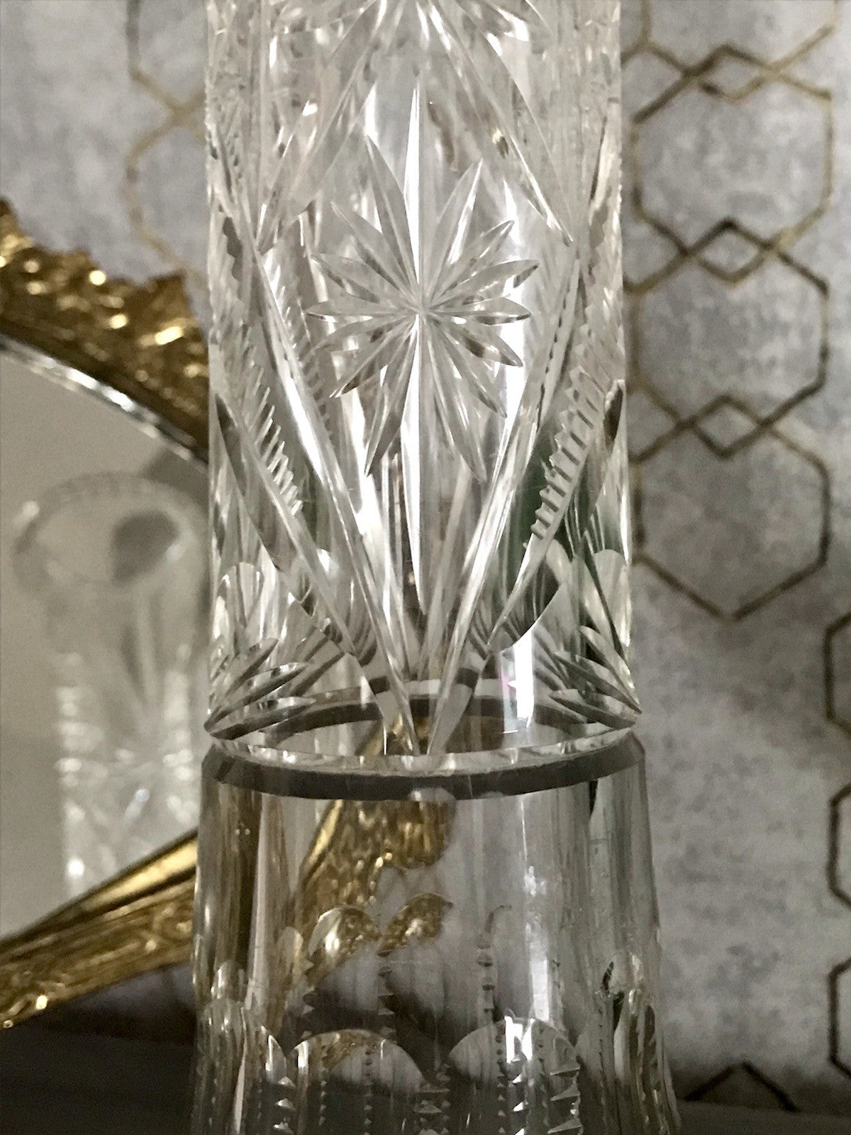 Antik Vase Glasvase Kristallglas geschliffen Jugendstil Art Déco