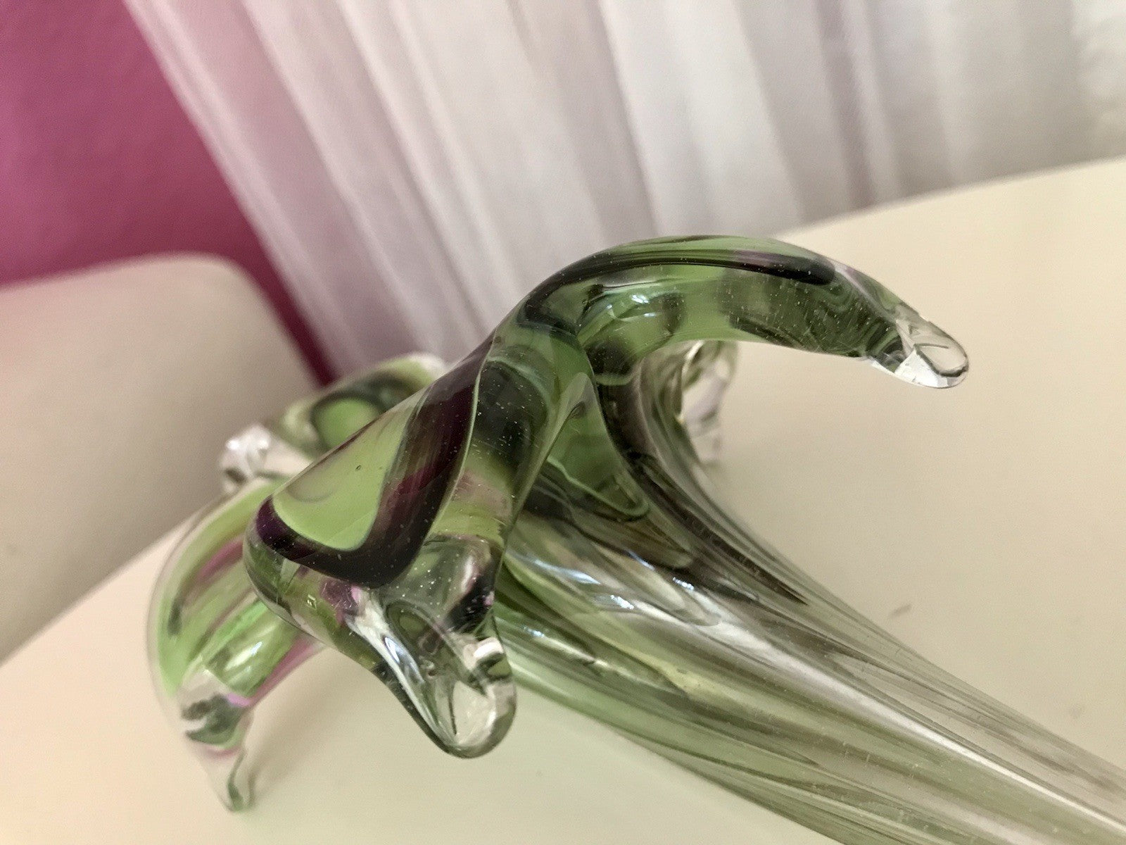 Vintage Murano ? 60er Jahre liegende Glasvase Vase Tischvase grün