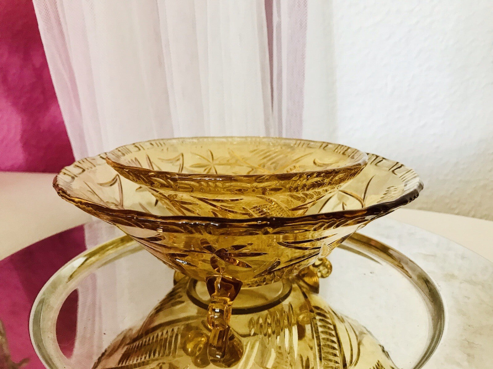 Antik gelb Art Déco 1 kleine Schale Pressglas Glasschale 3füßig So Schön!