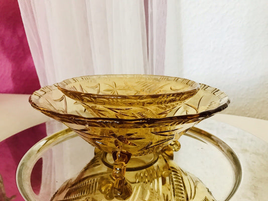 Antik gelb Art Déco 1 kleine Schale Pressglas Glasschale 3füßig So Schön!