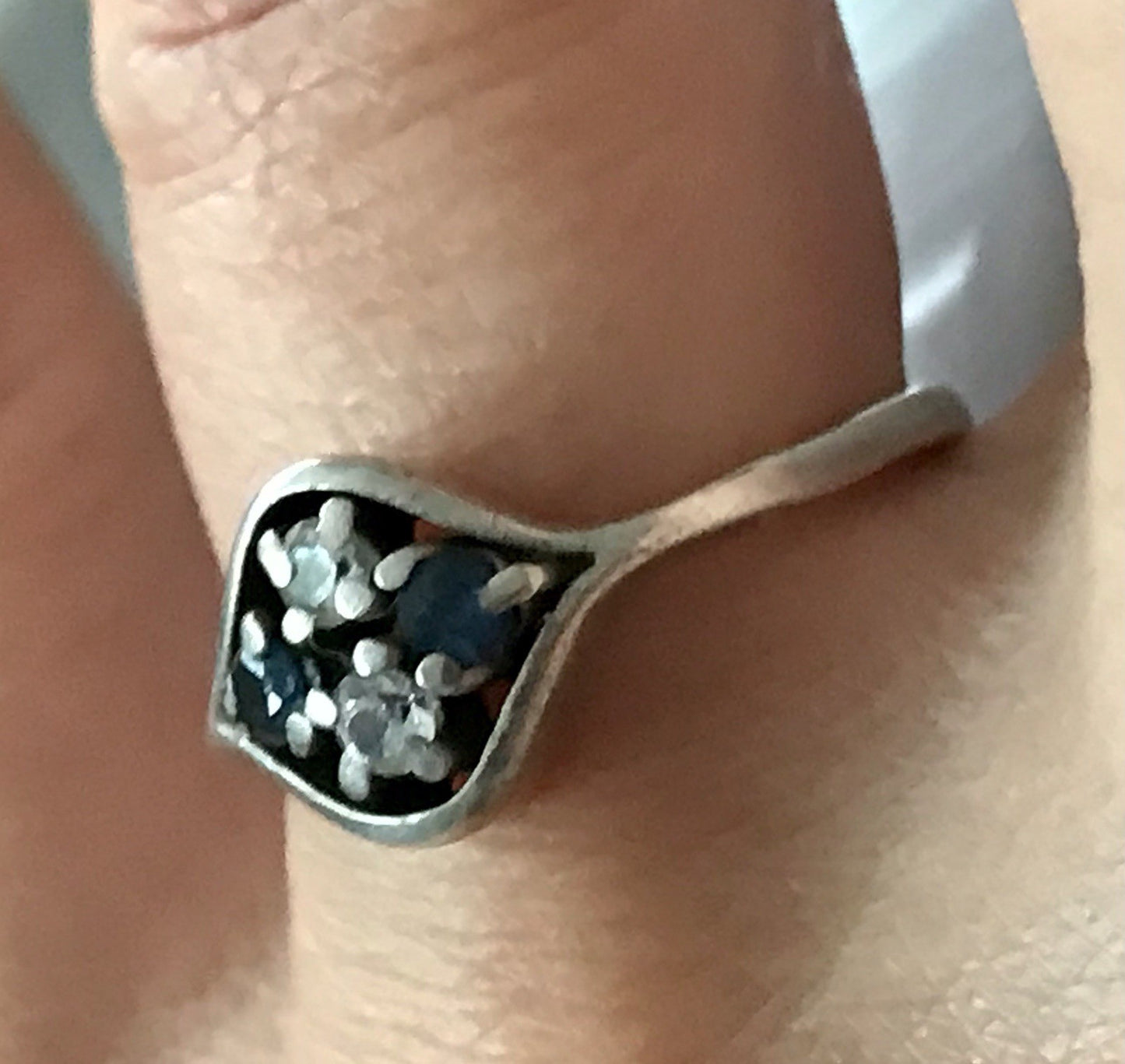 Antik ? Art Déco Damen Ring blaue farblose Steine Silber 925 Gr.51 52 Teka