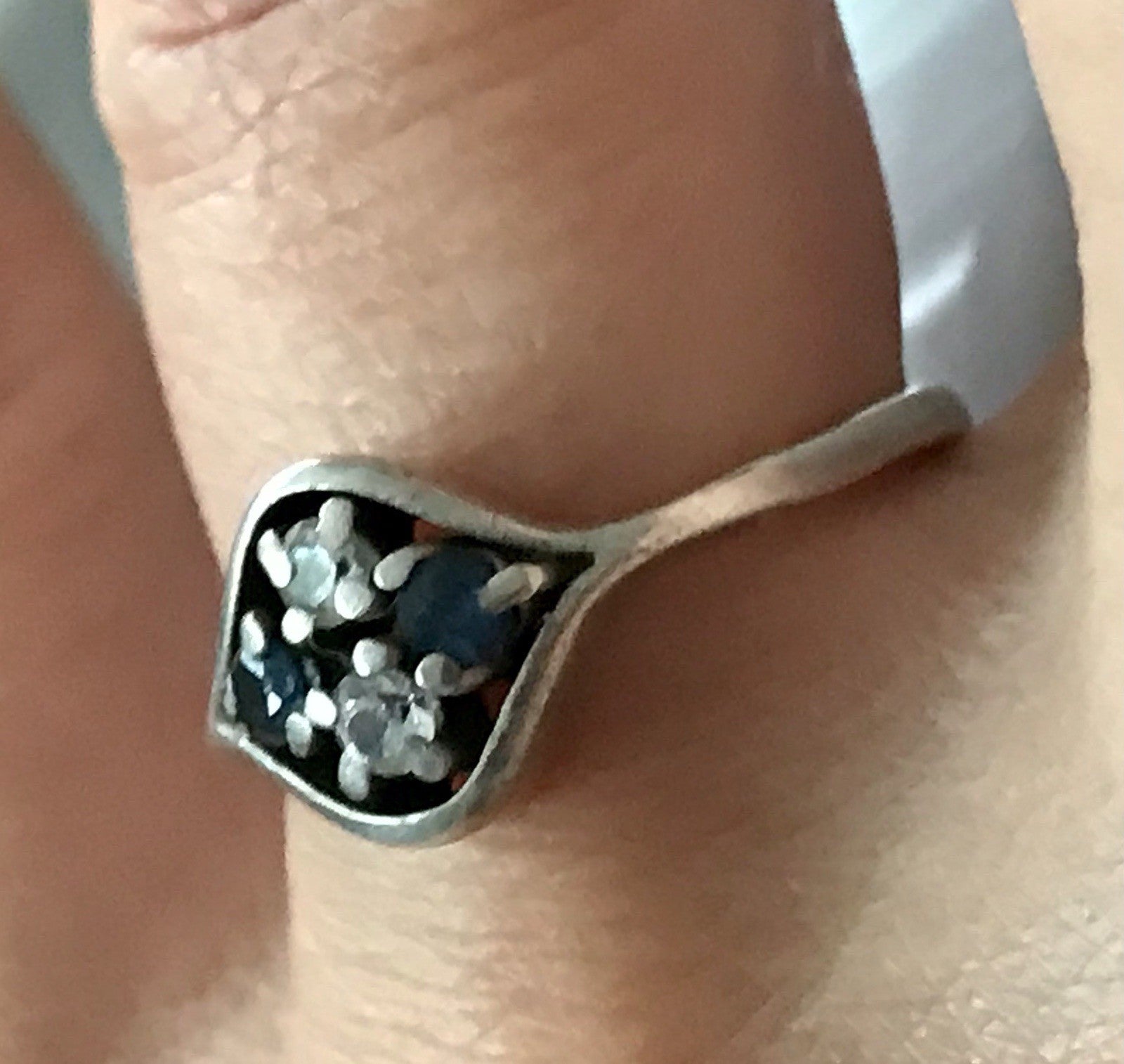 Antik ? Art Déco Damen Ring blaue farblose Steine Silber 925 Gr.51 52 Teka