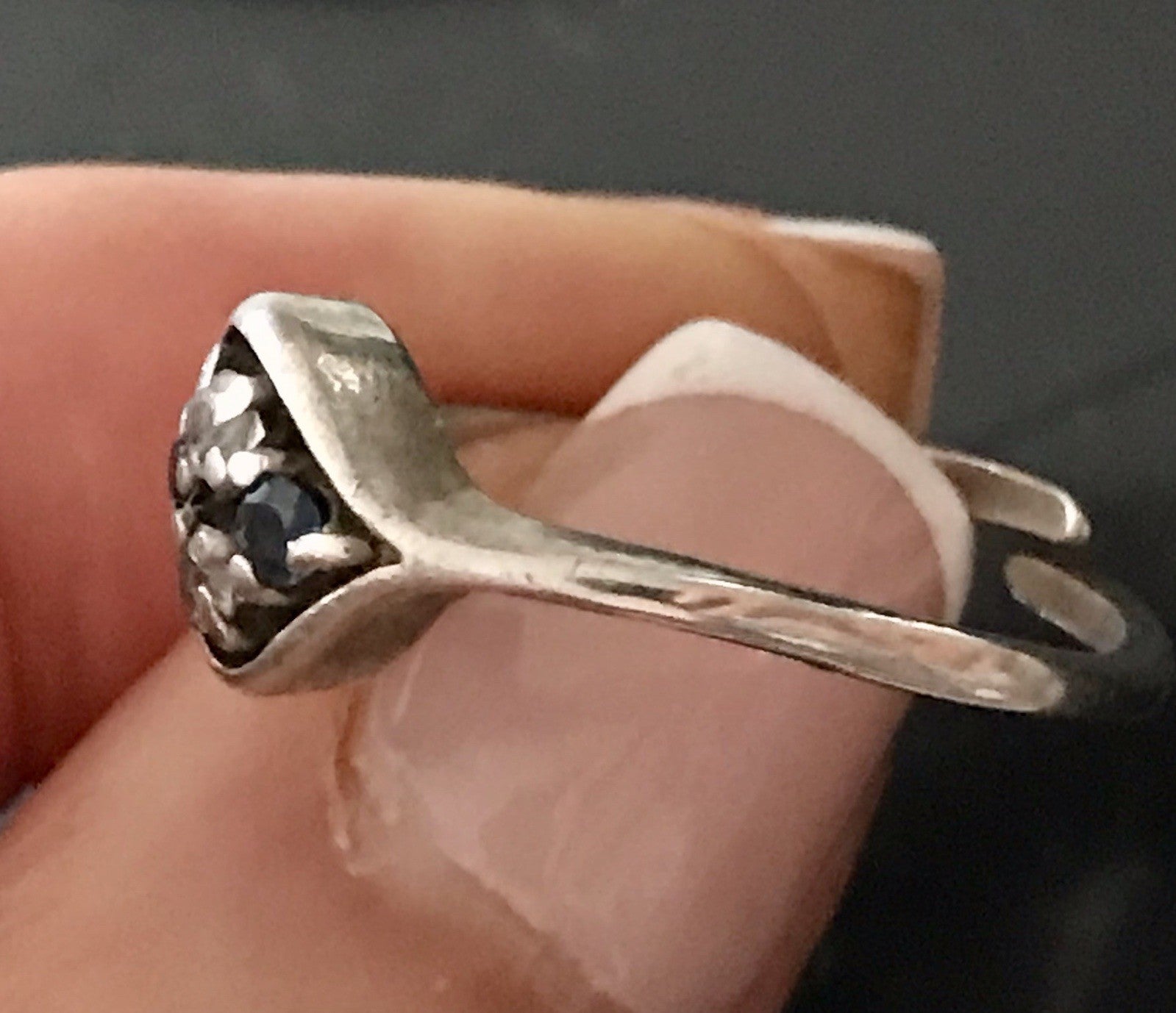 Antik ? Art Déco Damen Ring blaue farblose Steine Silber 925 Gr.51 52 Teka