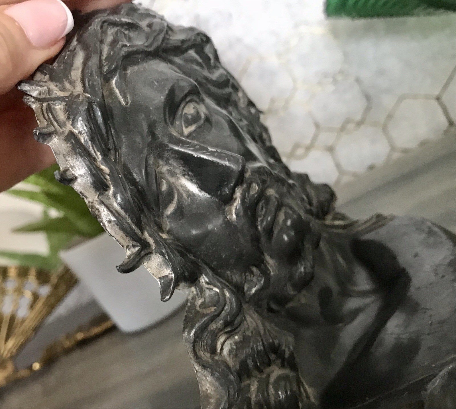 Antik Zinn? Relief Jesus Büste Dornkrone Figur Guss?  schön
