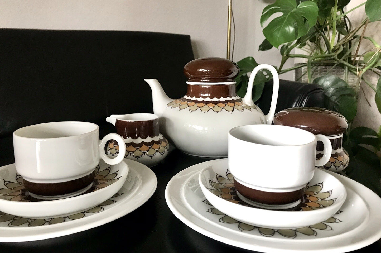 Alt Vintage 70er Thomas Porzellan Kaffeeservice weiß braun orange Wirkalla 6 P.