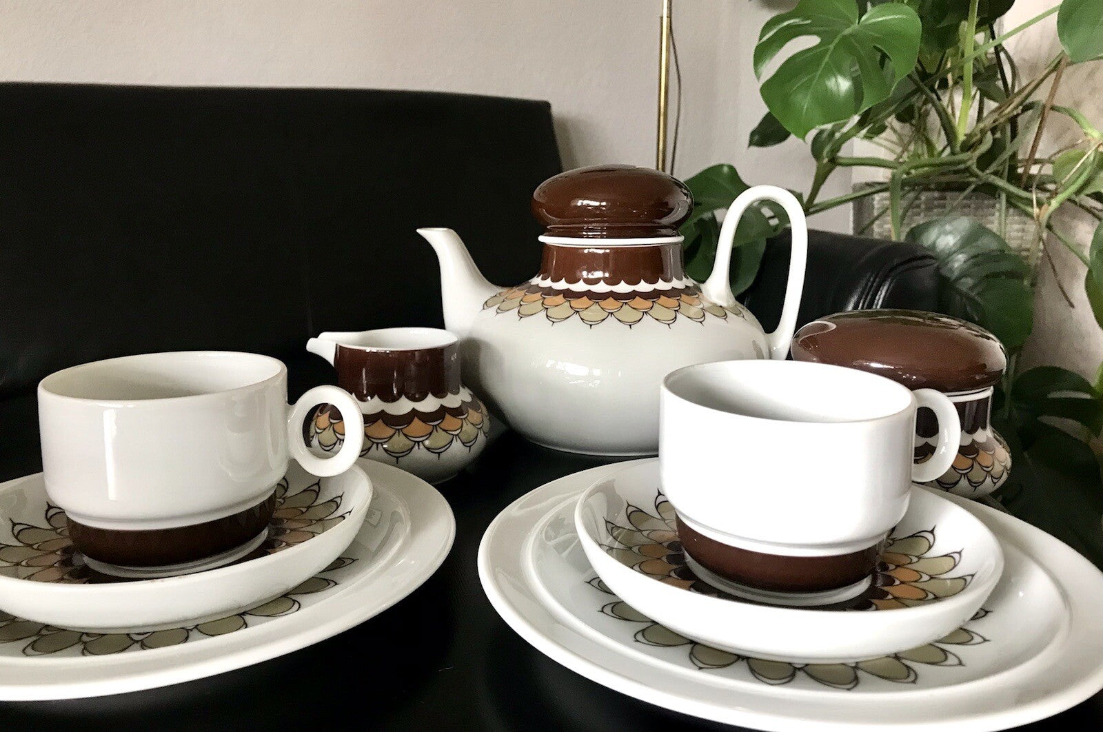 Alt Vintage 70er Thomas Porzellan Kaffeeservice weiß braun orange Wirkalla 6 P.